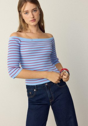 FITTED STRIPED - Tričko s potlačou - mottled royal blue