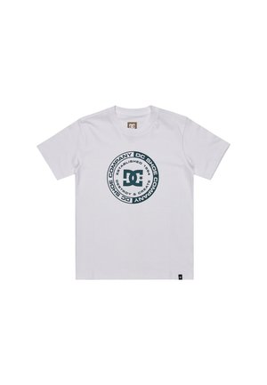 Witte katoenen t-shirt met een ronde grafische print in donkergroen met de tekst "DC Shoe Company" en "Established 1984". Ronde hals ontwerp.