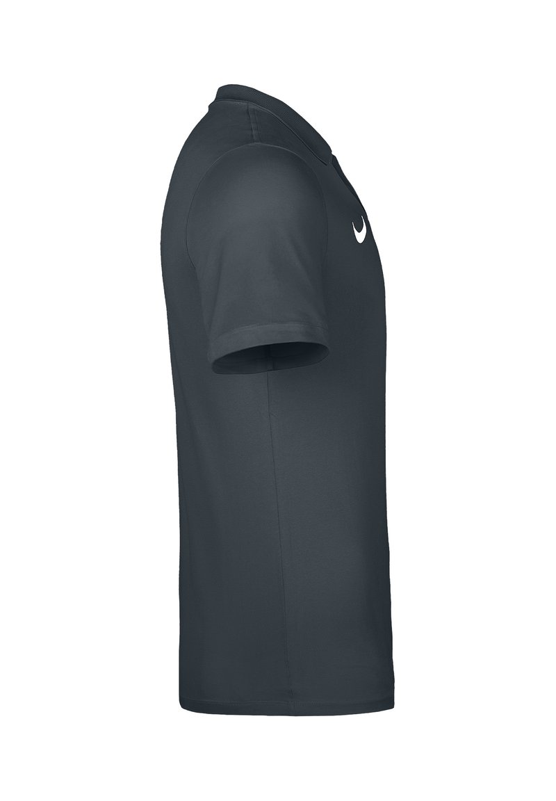 Black short-sleeve Nike sports T-shirt shown from the side with a white Nike swoosh logo on the chest area.