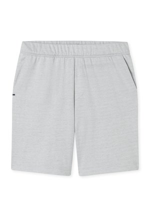 Jasnoszare, męskie szorty casual z elastycznym pasem, kieszeniami bocznymi i subtelną fakturą tkaniny.