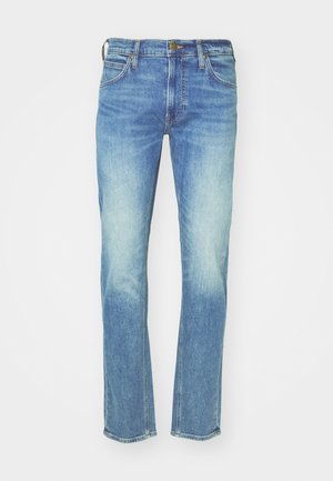 Lichtblauwe denim jeans met een rechte pijpdesign, vervaagde textuur, vijf zakken, messing hardware en stiksels langs de naden.