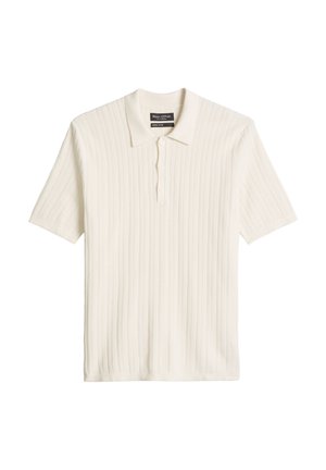 Korte mouwen crème geribd polo met drie knopen en een zachte kraag van biologisch katoen.