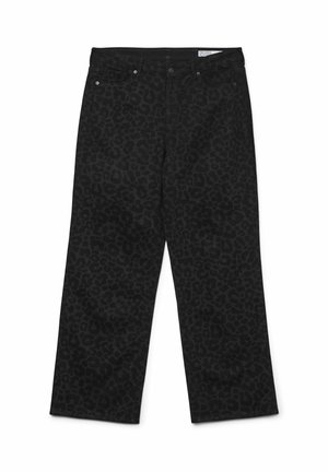 Sorte jeans med lige ben og subtilt mørkt leopardmønster, foran med knap- og lynlås lukning samt design med fem lommer.