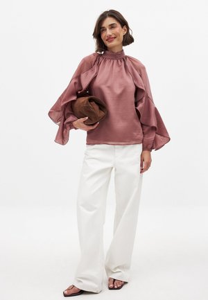 NA-KD LONG SLEEVE RUFFLE - Blus - pink