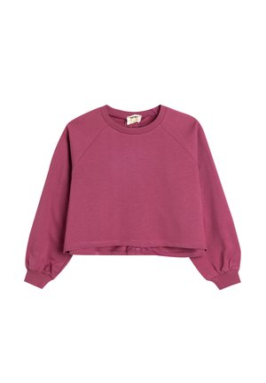 Felpa accorciata in un profondo mauve, realizzata in tessuto morbido. Presenta maniche raglan con polsini elasticizzati e un collo rotondo. Design semplice.