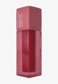 Maybelline Superstay Teddy Tint, con un design a due blocchi in rosa opaco, base quadrata e logo sul blocco superiore.