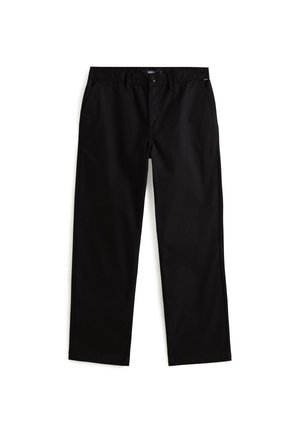 Zwarte katoenen chino's met een rechte pijp, steekzakken voor en een knoopsluiting in de taille. Soepele textuur, veelzijdige stijl.