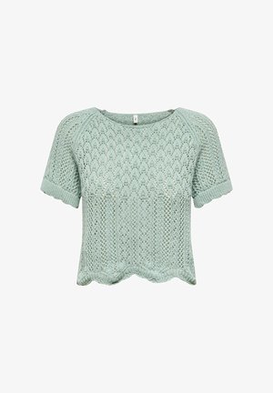 Lichtgroene gebreide top met korte mouwen, met een gestructureerd patroon en gegolfde randen, en een ontspannen pasvorm.