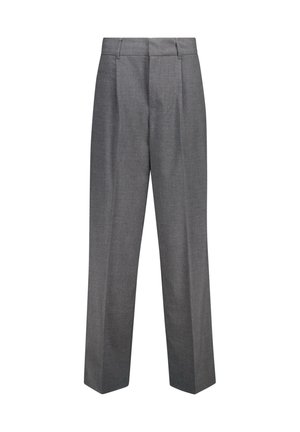 Grijze maatwerkbroek met rechte pijpen, voorzien van voorplooien, een gladde textuur en een klassiek design van de tailleband.