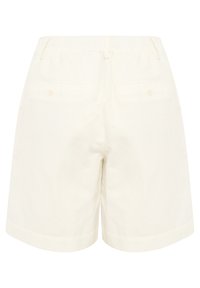 Vita bomullsshorts med en avslappnad passform, elastiskt midjeband och två bakfickor med knäppning.