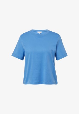 Tryptý t-shirt s krátkym rukávom a okrúhlym výstrihom, vyrobený z svetlomodrej bavlny, s voľným strihom a jednoduchým dizajnom so šitými detailmi.