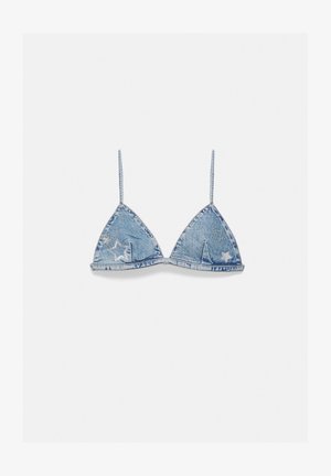 PULL&BEAR, STAR-PRINT DENIM TRIANGLE WITH STUDS - TOP - Top - blue denim