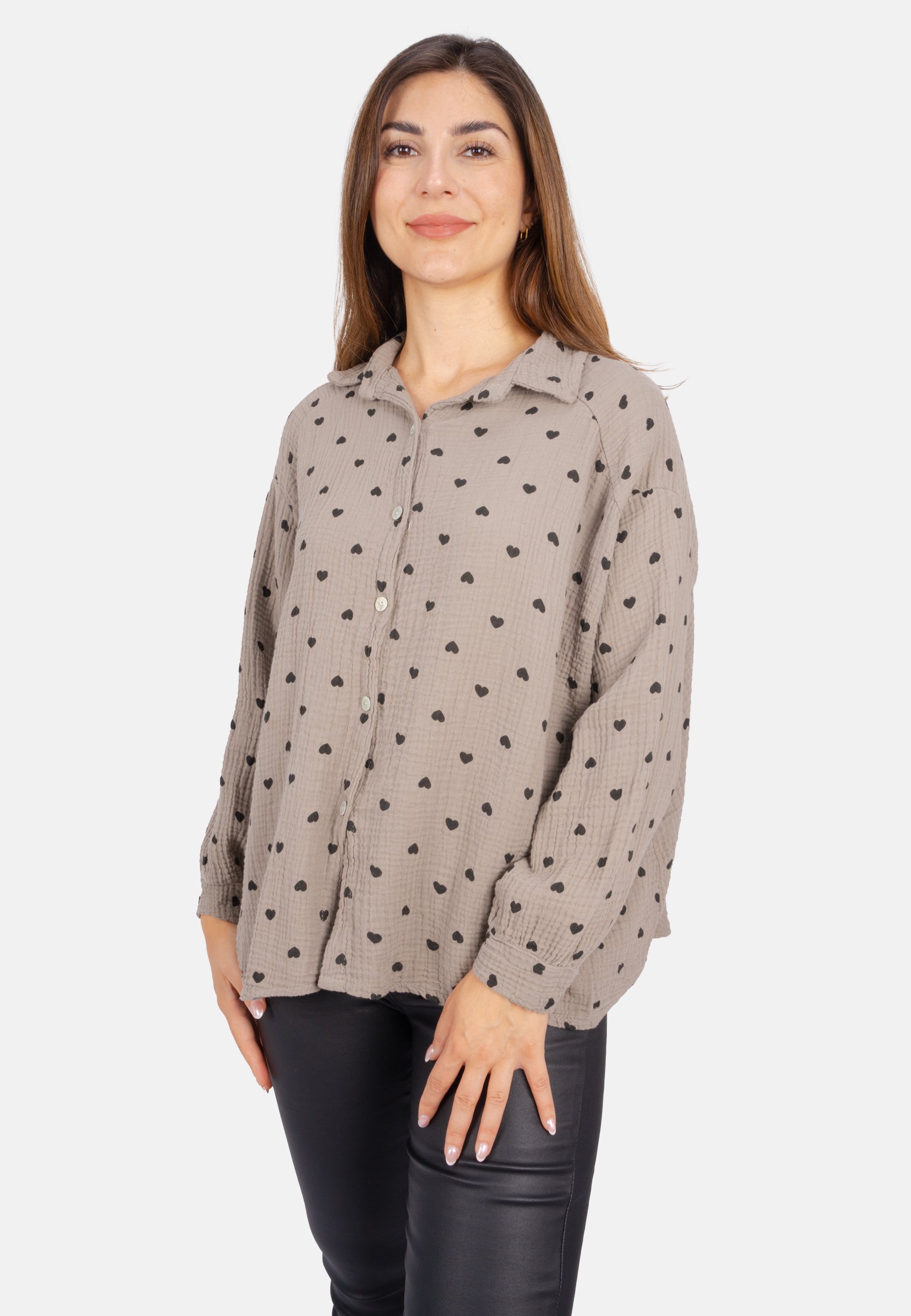 Seasons of April LIYA MUSSELIN HERZ OVERSIZED - Hemdbluse - taupe