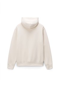 Hoodie in licht beige, gemaakt van zachte stof, met lange mouwen, rib boordjes en een eenvoudige uitstraling. Beschikt over een enkele achternaad.