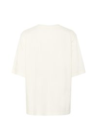 Hvid kortærmet t-shirt lavet af bomuld, med rund halsudskæring og en afslappet, boksformet pasform. Ingen synlige logoer eller mønstre på bagsiden.