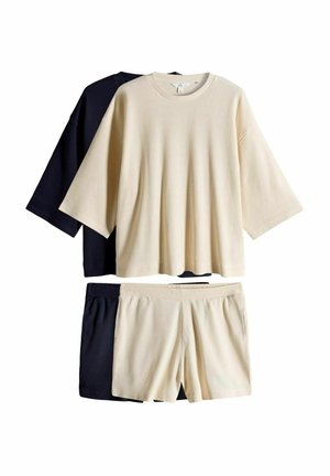2 PACK OVERSIZED WAFFLE SET - Pyžamo - navy/taupe brown