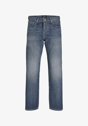 Helle blaue Jeans im Straight-Leg-Schnitt, ausgestattet mit einem klassischen Five-Pocket-Design, Metallknopfverschluss und subtilenVerwaschungen.