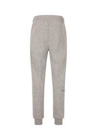 Graue Sweatpants mit einem elastischen Bund, schmal zulaufenden Bündchen und minimaler Markenkennzeichnung am Unterschenkel. Hergestellt aus weichem, strukturierter Stoff.