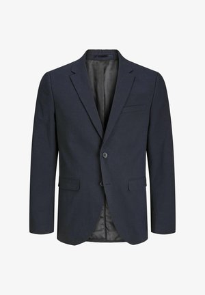 Marineblazer met een gestructureerd ontwerp, enkele knoopsluiting, notch revers en twee voorkeurszakken; textielstof met een gladde binnenvoering.