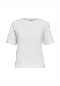 T-shirt blanc uni à manches courtes avec col ras du cou, coupe décontractée, présenté sur fond blanc.
