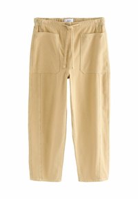 Pantalons rayés jaune clair avec une taille élastique, fermeture à cordon de serrage et deux grandes poches avant. Fabriqués en tissu doux avec une coupe décontractée.