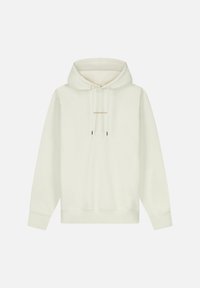Kapuzensweatshirt in Off-White, aus weichem Stoff gefertigt. Verfügt über einen Kordelzug an der Vorderseite, gerippte Bündchen und ein kleines bedrucktes Logo auf der Brust.