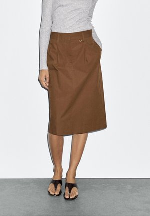 Massimo Dutti MIDI WITH WAIST DETAIL - Jupe trapèze - brown