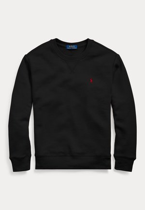 Sort langærmet sweatshirt med rund hals og rød broderet Polo Ralph Lauren-logo på brystet samt ribstrikkede manchetter og kant.