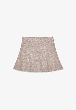 Stickad beige kjol med en utställd silhuett, som har ett texturerat tyg med subtila variationer, samt ett midjeband för en bekväm passform.