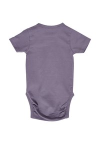 Paarse katoenen short-sleeve bodysuit met een zachte textuur, overlappend schouderontwerp en geraffineerde stiksels aan de onderkant.