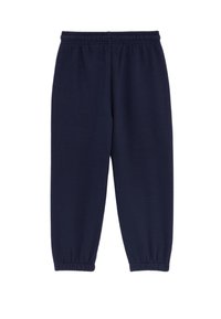 Navyblaue Sweatpants mit einem elastischen Bund und gerafften Bündchen. Weiches Material mit glatter Textur, das ein einfaches, einfarbiges Design aufweist.