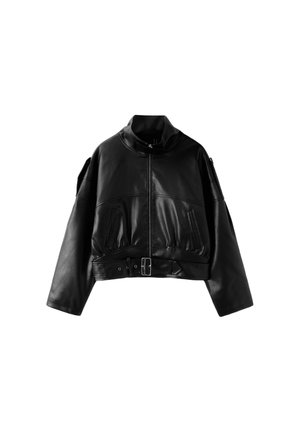 Stradivarius, CROPPED BELTED JACKET - Imiteret læderjakke - black