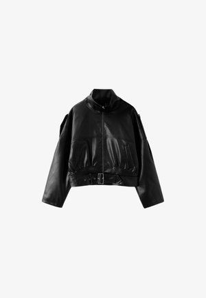 Stradivarius, CROPPED BELTED JACKET - Imiteret læderjakke - black