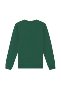 Groene sweatshirt, ronde halsontwerp, lange mouwen, ribgebreide manchetten en onderrand, gemaakt van gladde stof, effen kleur, zonder patronen of accenten.