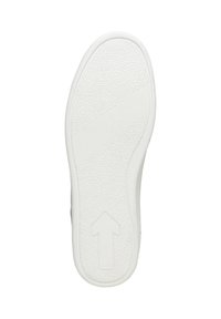 Suola di scarpa in gomma bianca con superficie texturizzata, caratterizzata da un design centrale a freccia e linee diagonali per la trazione.