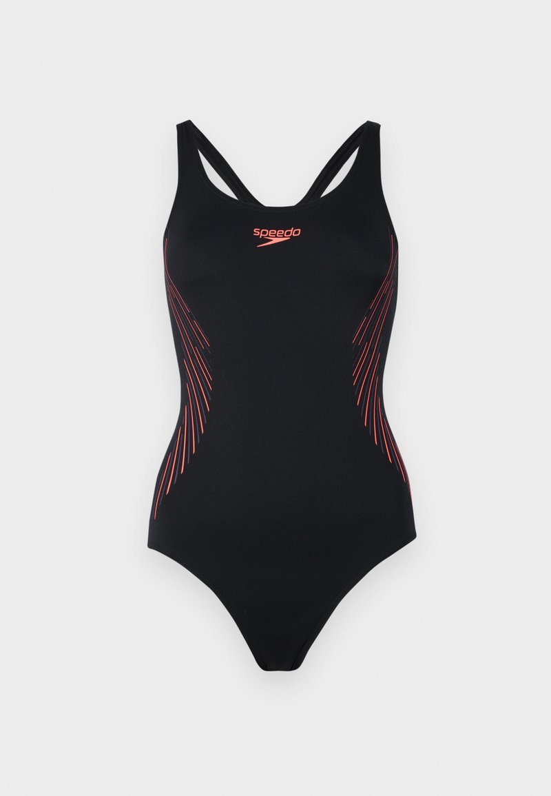 Speedo WOMENS PLACEMENT MUSCLEBACK - Swimsuit - black/plum dandy/siren ...