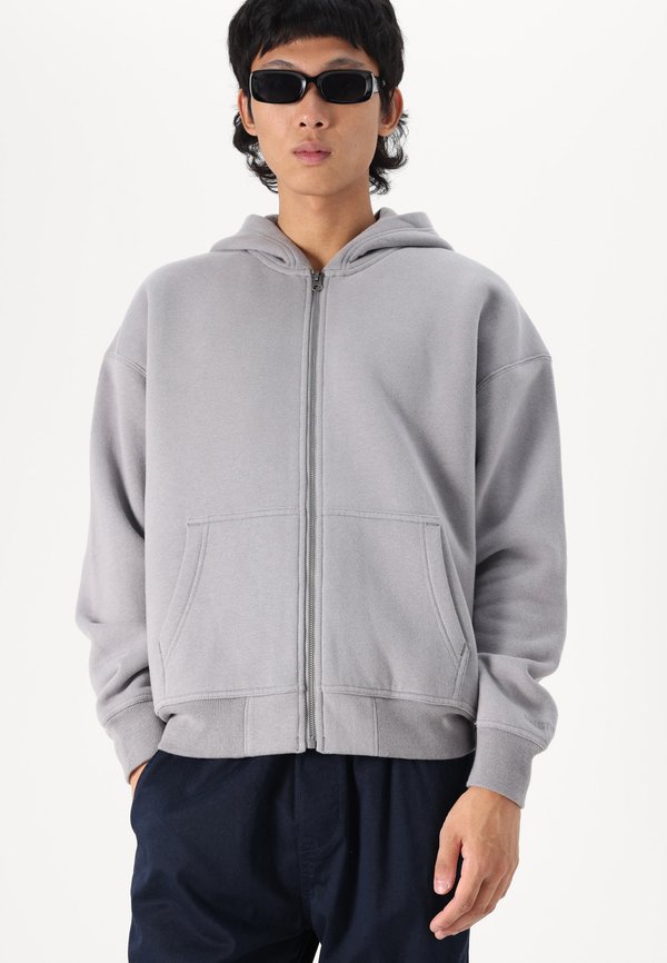 Boxy Faux Shearling-Lined Zip-Up Hoodie - Hoodie - smoked pearl faux wash3