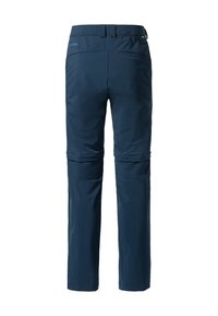 Pantaloni outdoor blu navy con polsini regolabili, passante per cintura e tasca posteriore. Realizzati in tessuto leggero e resistente per una versatilità ottimale.
