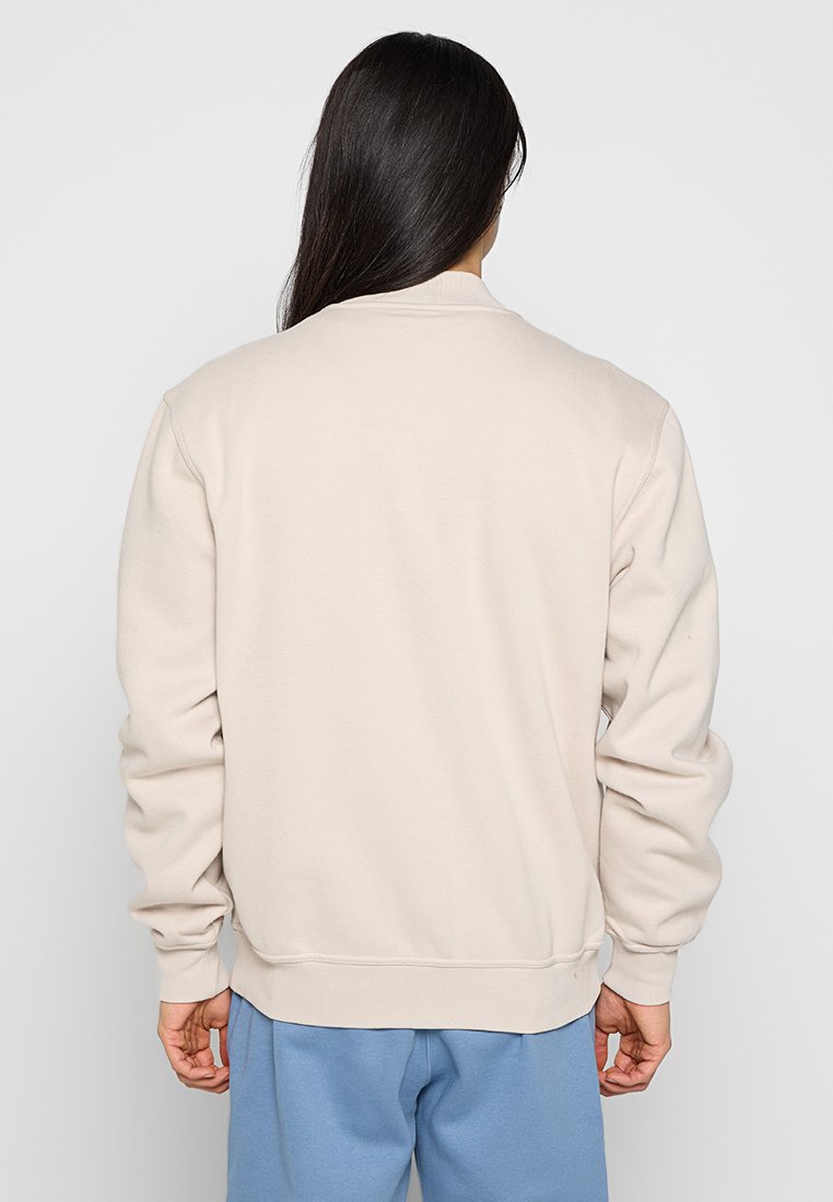 Felpa beige chiaro con un design semplice, maniche lunghe, polsini a coste e scollatura tonda. Texture morbida e vestibilità casual.