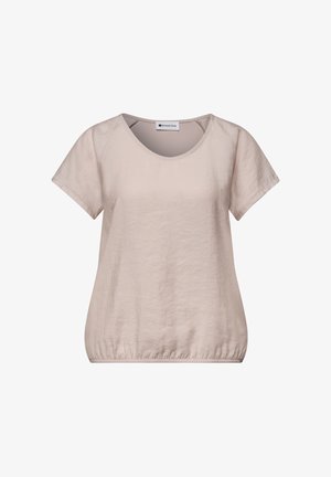 Beige blouse met korte mouwen, ronde hals en elastische zoom, gemaakt van een lichte stof, label "Street One."