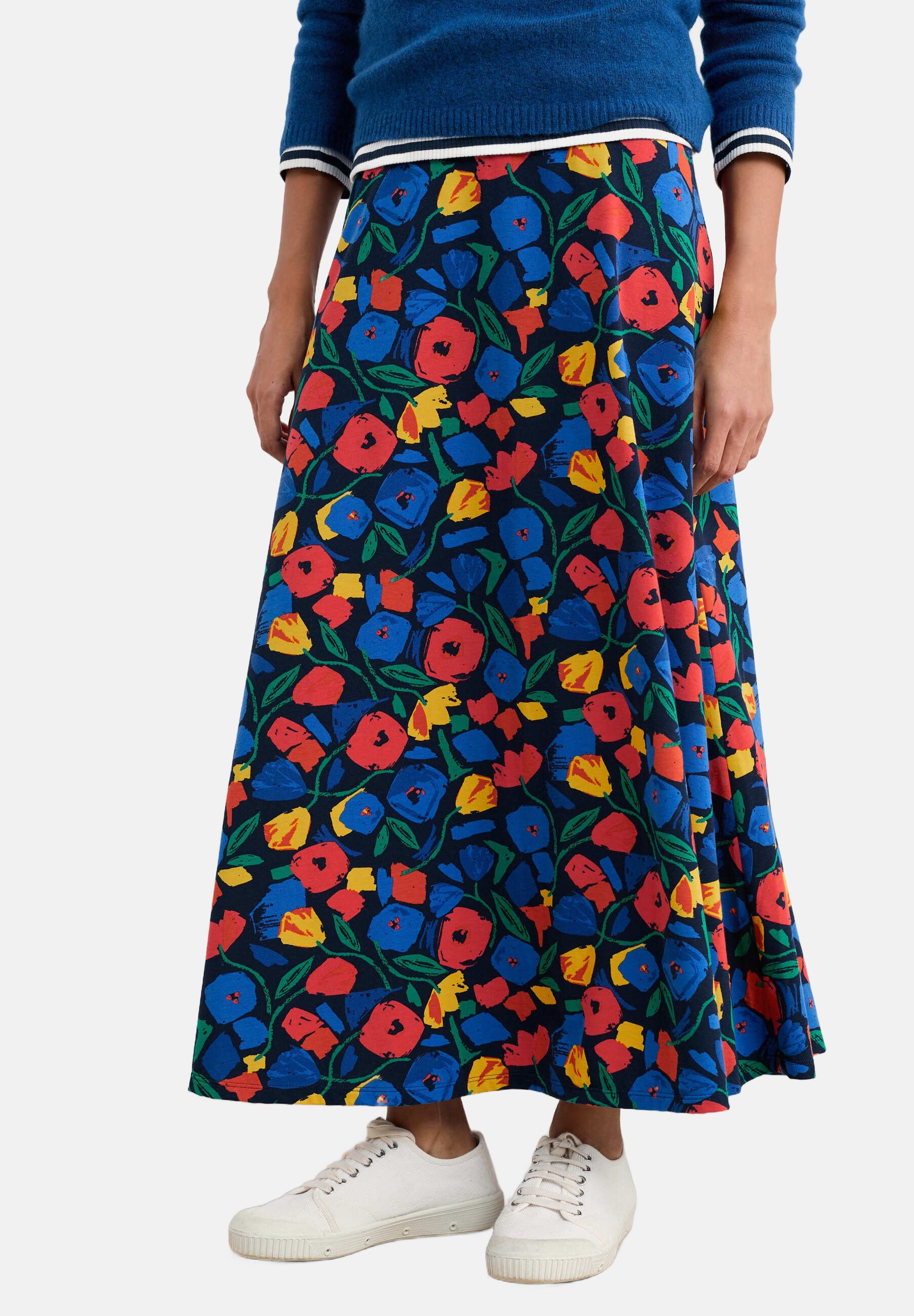 Jupe Courte Seasalt Coton Bio Rouge à Fleurs, Longueur Genou, Femme (neuf Avec Défaut)