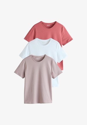 Next, REGULAR FIT - SLIM FIT CREW NECK T-SHIRT 3 PACK - Basic T-shirt - red mauve white