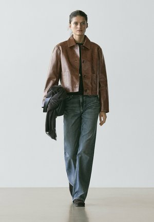 CROPPED - Veste en cuir - mottled brown