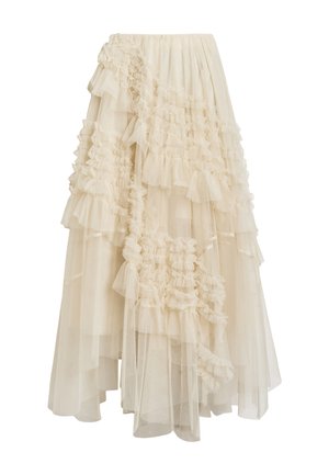 Hame tutkittua kerroksista valmistetuista pehmeistä tüllistä, jossa on useita röyhelökerroksia ja joustava vyötärö, luoden tekstuurisen ja virtaavan siluetin.