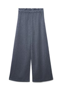 Pantaloni larghi grigio scuro realizzati in un morbido tessuto testurizzato. Presentano una vita elastica e un design rilassato e fluido.