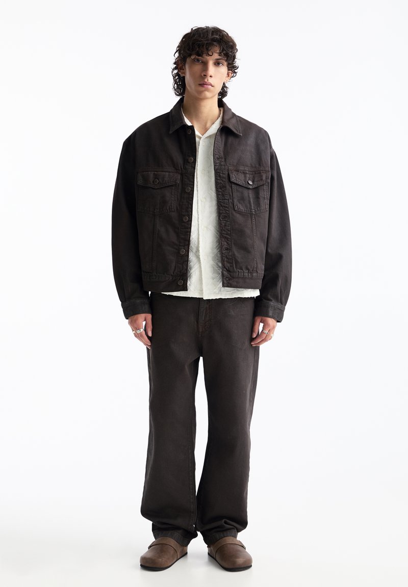 PULL&BEAR WAXED FINISH - Jeansjacke - dark grey/dunkelgrau 