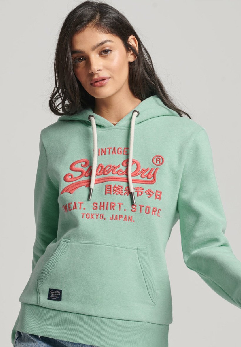 Superdry VINTAGE LOGO - Kapuzenpullover - minted green marl/grün  