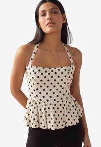 REGULAR FIT - PEPLUM HALTER NECK - Blouse - cream black spot