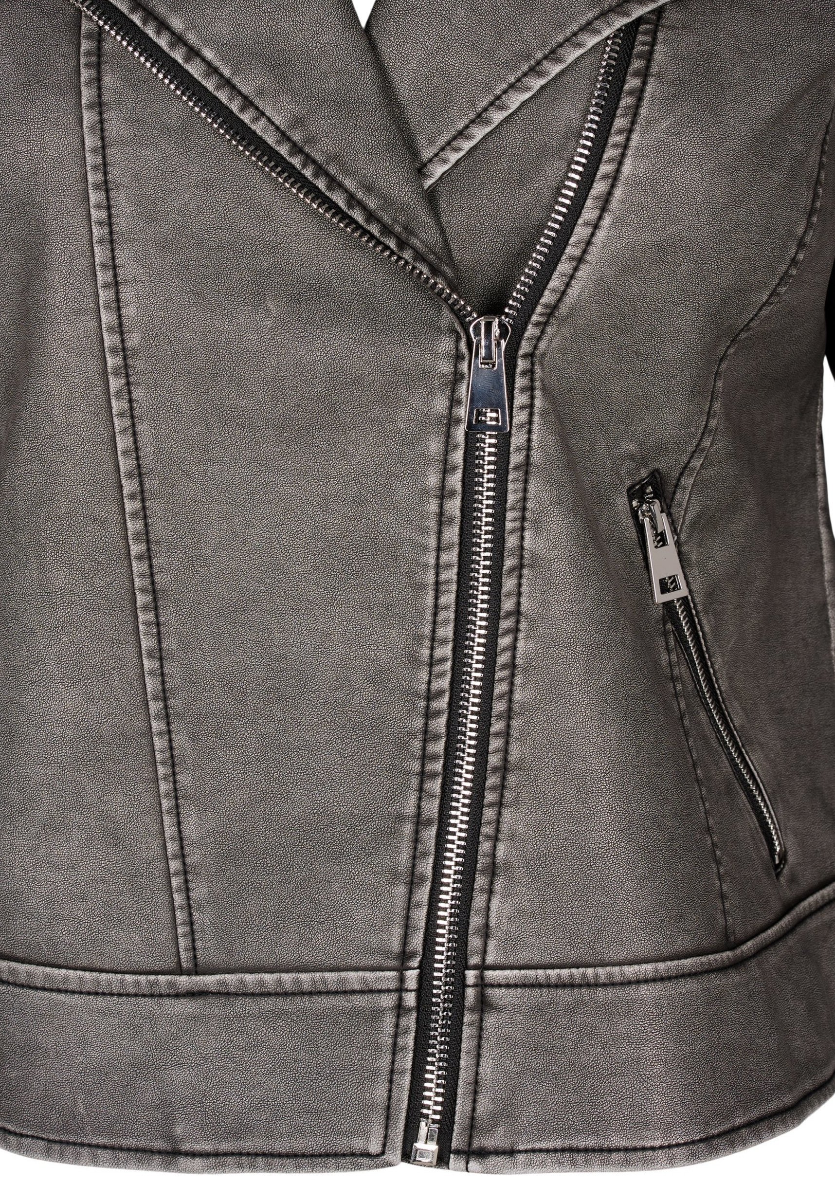 Zizzi Faux leather jacket - dark grey wash/dark grey - Zalando