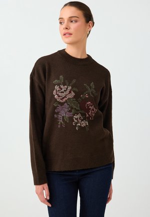 Jimmy Key, FLORAL PATTERN CROCHET DETAIL KNIT SWEATER - Pullover - bitter brown